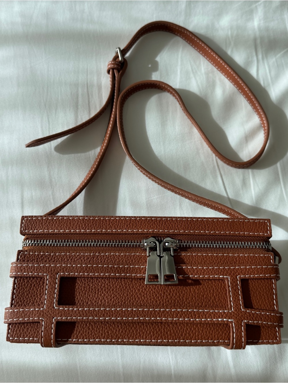 New Brown Crossbody East-West Trunk Bag with Silver Hardware